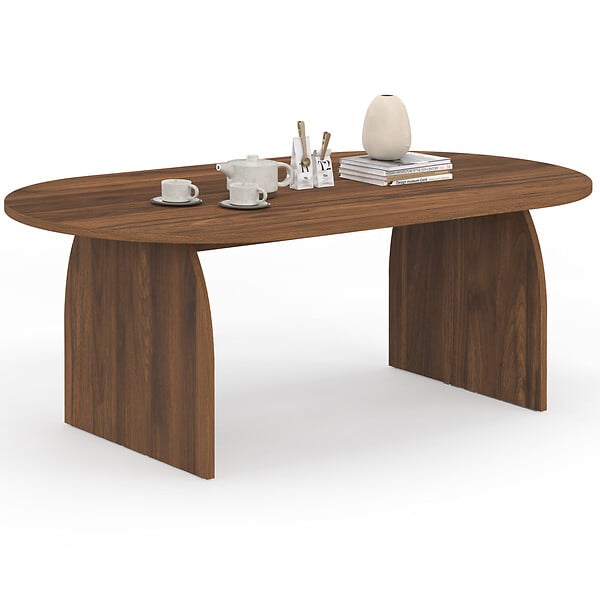 ID MARKET - Table basse japandi ovale EDITH 110 cm bois effet noyer - large