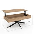 ID MARKET - Table basse plateau relevable rectangulaire ALIX 100 cm pied araignée bois et noir - vignette