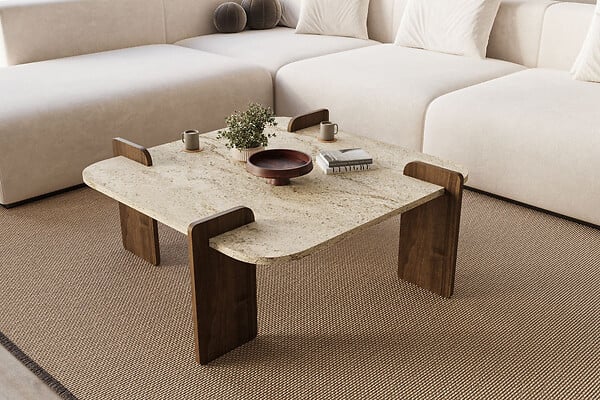 HABITAT ET JARDIN - Table basse en bois "Afrolli" - 90 x 90 x 35 cm - Travertin - large