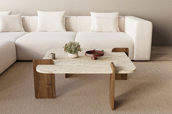 HABITAT ET JARDIN - Table basse en bois "Afrolli" - 90 x 90 x 35 cm - Travertin - large