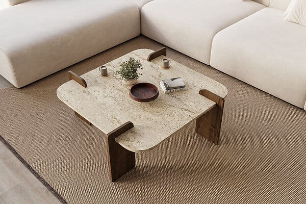 HABITAT ET JARDIN - Table basse en bois "Afrolli" - 90 x 90 x 35 cm - Travertin - large