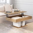 ID MARKET - Table basse plateau relevable rectangulaire ELIAD bois et blanc - vignette