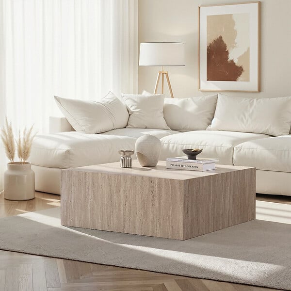 HABITAT ET JARDIN - Table Basse en MDF "Prizma" - 90 x 90 x 35 cm - Travertin - large
