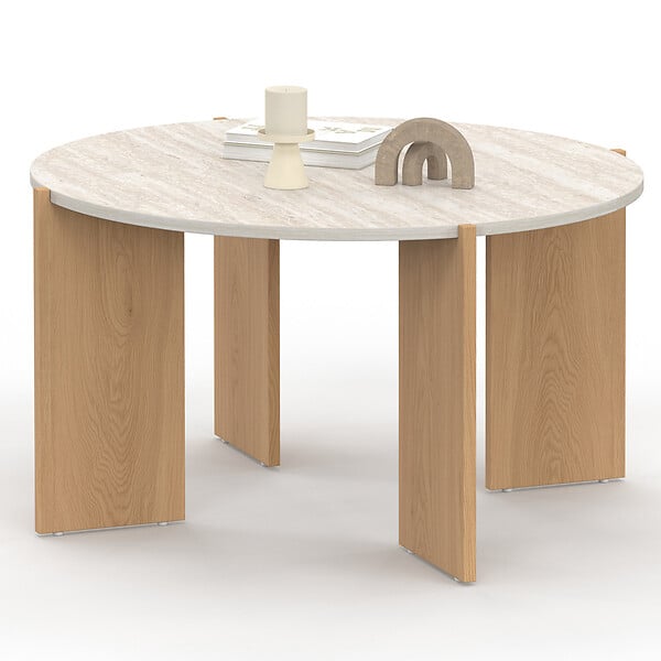 ID MARKET - Table basse ronde ARMONIA 73 cm effet travertin - large