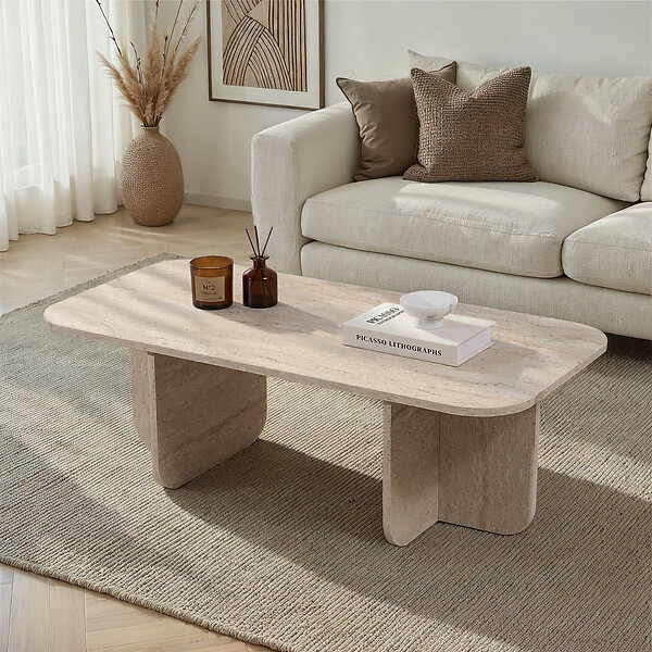 HABITAT ET JARDIN - Table basse en bois "Akira" 120 x 60 x 41 cm - Travertin - large