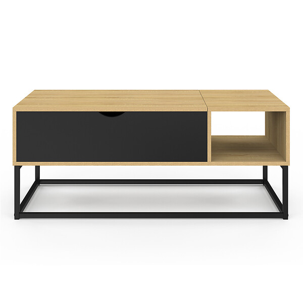 ID MARKET - Table basse plateau relevable BOSTON avec rangements design industriel - large