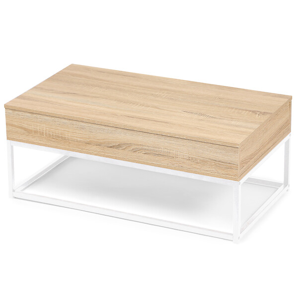 ID MARKET - Table basse plateau relevable rectangulaire DETROIT bois et métal blanc design industriel - large