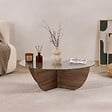 HABITAT ET JARDIN - Table basse en verre "Liya" 90 x 90 x 30 cm - Noyer - vignette