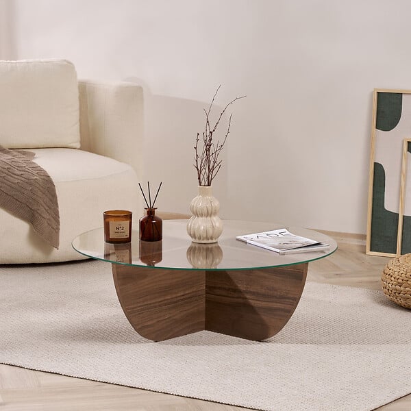 HABITAT ET JARDIN - Table basse en verre "Liya" 90 x 90 x 30 cm - Noyer - large