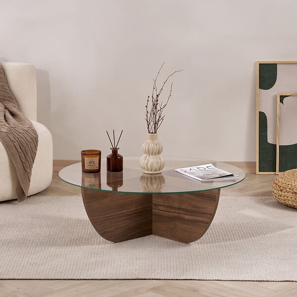 HABITAT ET JARDIN - Table basse en verre "Liya" 90 x 90 x 30 cm - Noyer - large