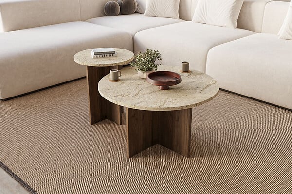 HABITAT ET JARDIN - Ensemble de table basse en bois "Private" 70 x 70 x 40 cm - Travertin - large