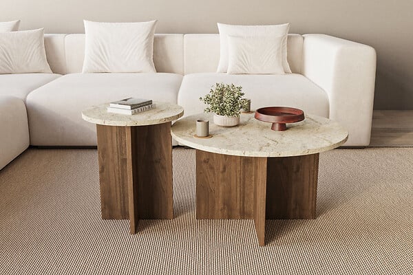 HABITAT ET JARDIN - Ensemble de table basse en bois "Private" 70 x 70 x 40 cm - Travertin - large