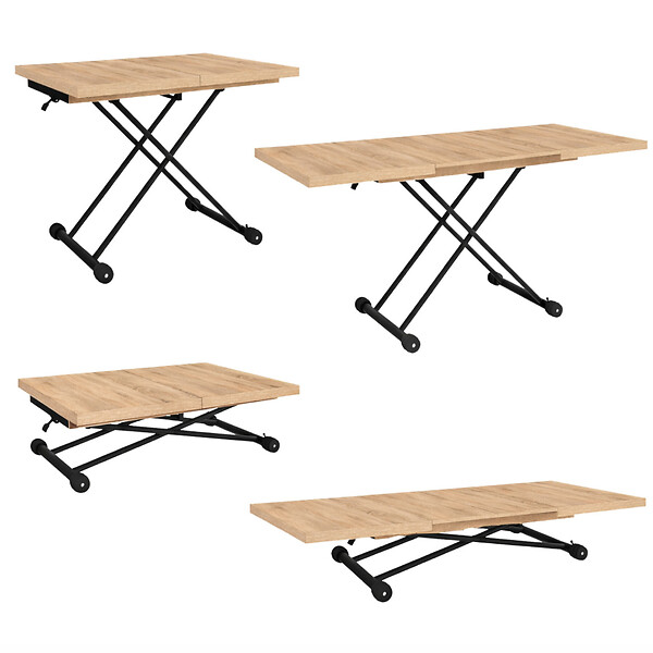 ID MARKET - Table basse extensible relevable en table à manger rectangulaire ALTURA 100-160 cm bois et noir design industriel - large