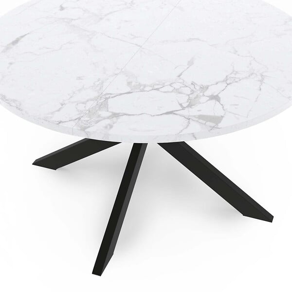ID MARKET - Table basse ronde ALASKA 70 cm plateau effet marbre blanc et  pied araignée métal noir - large