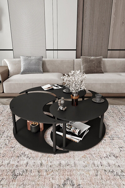 HABITAT ET JARDIN - Ensemble de table basse en bois "Yin" 70 x 70 x 38 cm - Noir - large