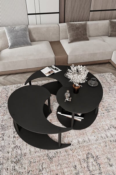 HABITAT ET JARDIN - Ensemble de table basse en bois "Yin" 70 x 70 x 38 cm - Noir - large