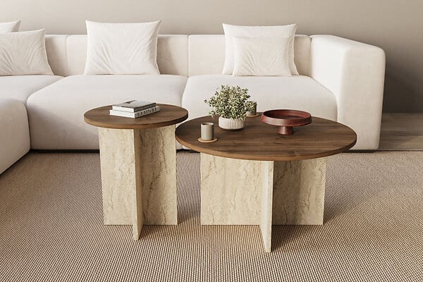 HABITAT ET JARDIN - Ensemble de table basse en bois "Private" 70 x 70 x 40 cm - Noyer - large