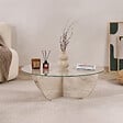 HABITAT ET JARDIN - Table basse en verre "Liya" 90 x 90 x 30 cm - Travertin - vignette