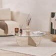 HABITAT ET JARDIN - Table basse en verre "Liya" 90 x 90 x 30 cm - Travertin - vignette