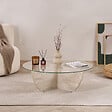 HABITAT ET JARDIN - Table basse en verre "Liya" 90 x 90 x 30 cm - Travertin - vignette