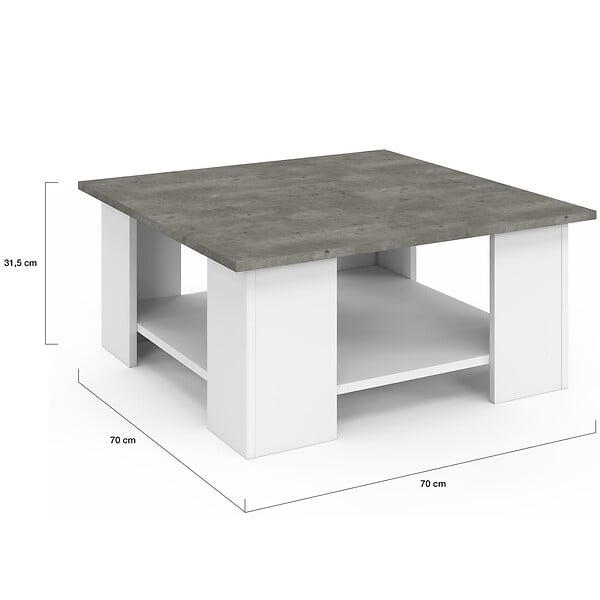 ID MARKET - Table basse carrée ELI blanche plateau effet béton - large