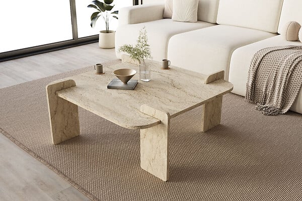 HABITAT ET JARDIN - Table basse en bois "Woog" 90 x 90 x 35 cm - Travertin - large
