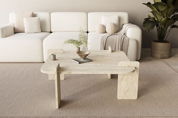 HABITAT ET JARDIN - Table basse en bois "Woog" 90 x 90 x 35 cm - Travertin - large