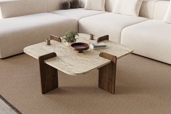 HABITAT ET JARDIN - Table basse en bois "Poalla" - 90 x 90 x 35 cm - Travertin - large