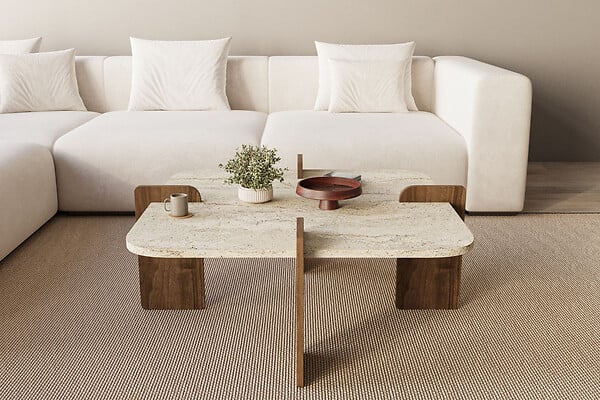 HABITAT ET JARDIN - Table basse en bois "Poalla" - 90 x 90 x 35 cm - Travertin - large