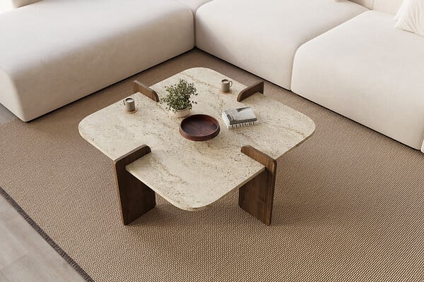 HABITAT ET JARDIN - Table basse en bois "Poalla" - 90 x 90 x 35 cm - Travertin - large