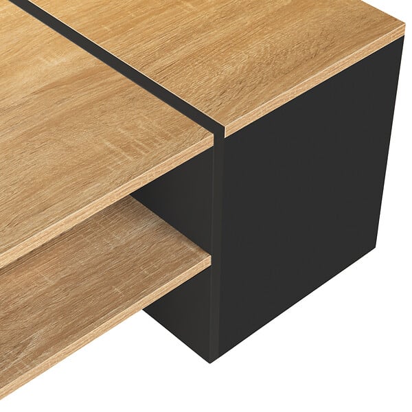 ID MARKET - Table basse bar contemporaine rectangulaire IZIA avec coffre noir et plateaux bois - large