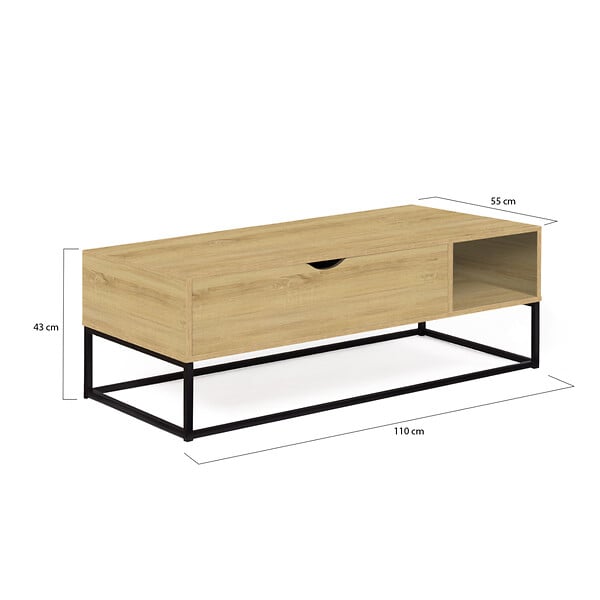 ID MARKET - Table basse plateau relevable rectangulaire DETROIT avec rangements design industriel - large