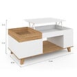 ID MARKET - Table basse rectangulaire plateau relevable et plateau amovible avec coffre LOLA bois et blanc - vignette