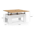ID MARKET - Table basse rectangulaire plateau relevable convertible en table à manger TARA bois blanc et imitation hêtre - vignette
