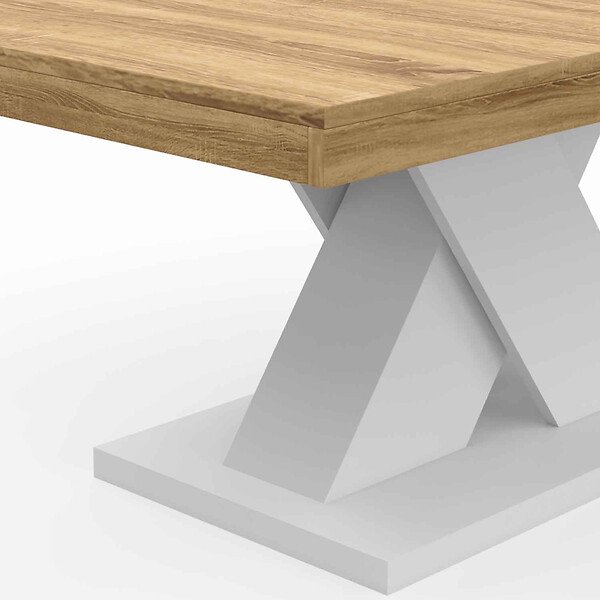 ID MARKET - Table basse ALICIA plateau bois et pied X blanc - large