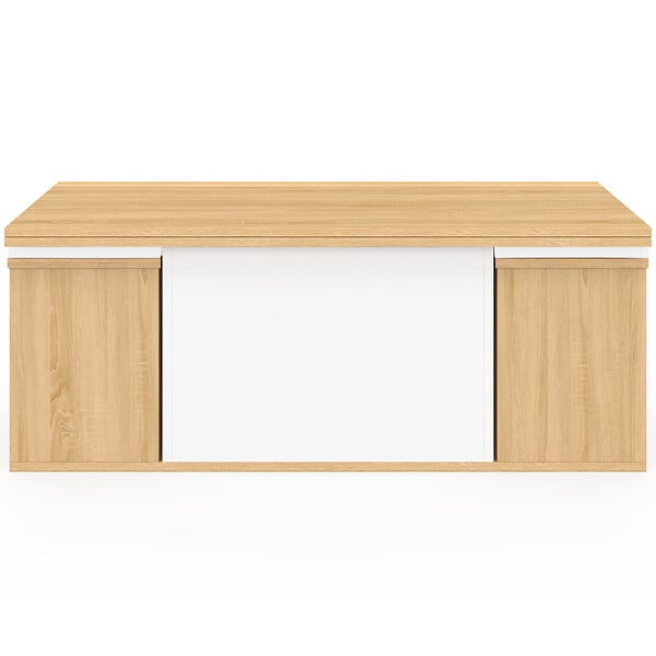 ID MARKET - Table basse plateau relevable rectangulaire convertible en table à manger EDEN 100 cm bois et blanc avec poufs - large