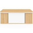 ID MARKET - Table basse plateau relevable rectangulaire convertible en table à manger EDEN 100 cm bois et blanc avec poufs - vignette