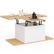 ID MARKET - Table basse plateau relevable rectangulaire convertible en table à manger EDEN 100 cm bois et blanc avec poufs - vignette