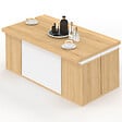 ID MARKET - Table basse plateau relevable rectangulaire convertible en table à manger EDEN 100 cm bois et blanc avec poufs - vignette