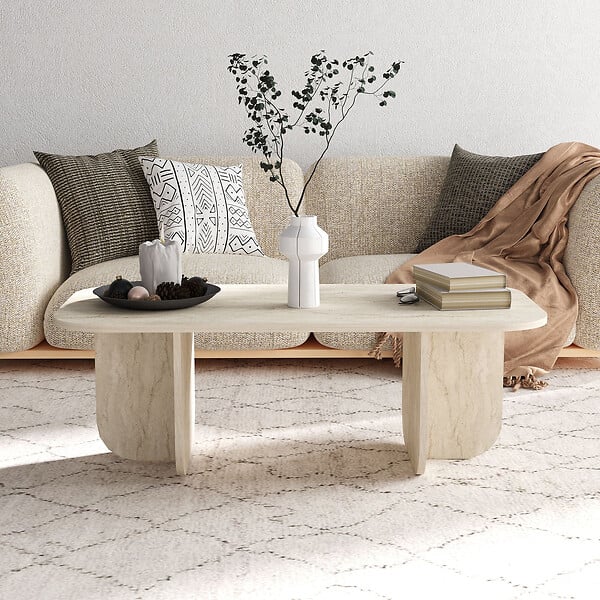 HABITAT ET JARDIN - Table basse en bois "Becaj" - 120 x 60 x 41 cm - Travertin - large