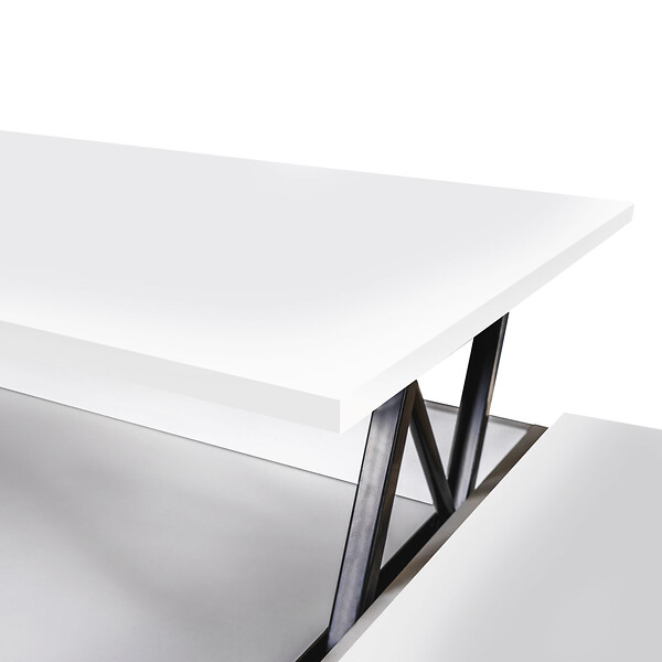 ID MARKET - Table basse plateau relevable rectangulaire ELEA avec coffre bois blanc - large