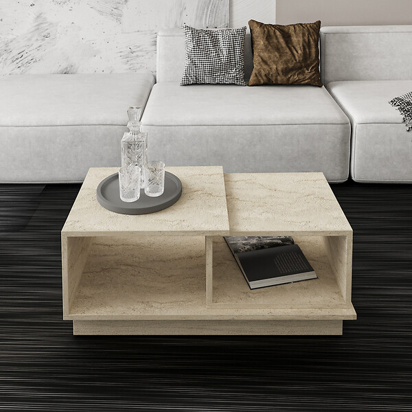 HABITAT ET JARDIN - Table basse en bois "Consept" - 90 x 45 x 36 cm - Travertin - large