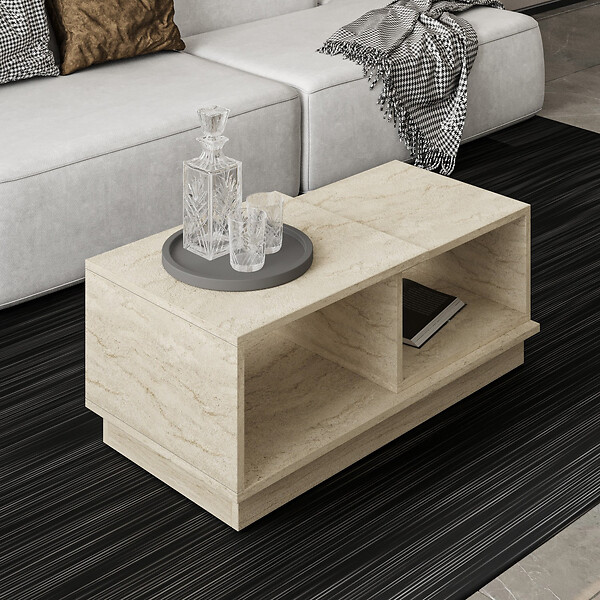 HABITAT ET JARDIN - Table basse en bois "Consept" - 90 x 45 x 36 cm - Travertin - large