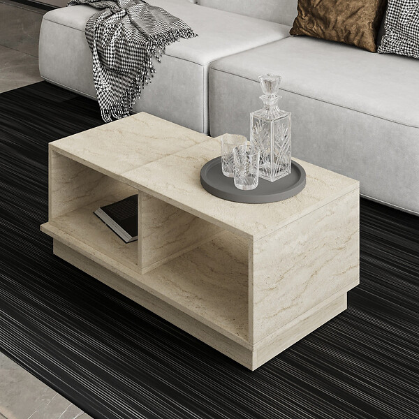 HABITAT ET JARDIN - Table basse en bois "Consept" - 90 x 45 x 36 cm - Travertin - large
