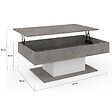 ID MARKET - Table basse plateau relevable rectangulaire EDEN effet béton et blanc - vignette