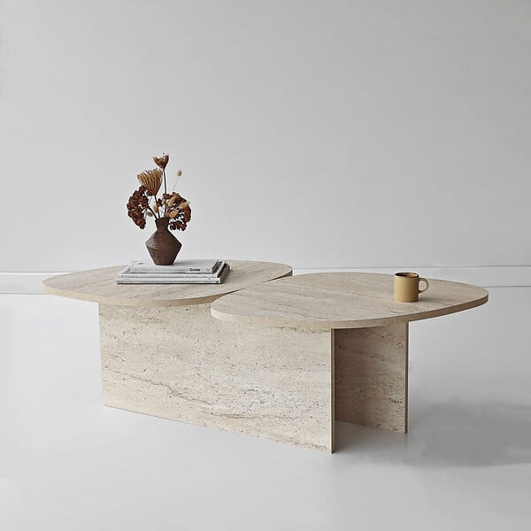 HABITAT ET JARDIN - Table basse en bois "Stones" 125 x 60 x 38 cm - Travertin - large