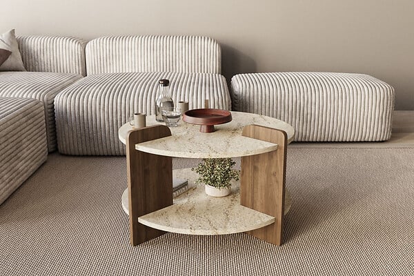 HABITAT ET JARDIN - Table basse en bois "Oalla" 70 x 70 x 45 cm - Travertin - large