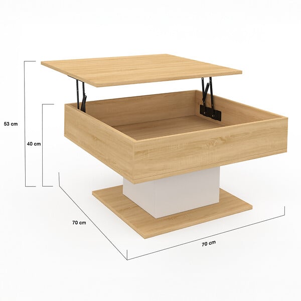 ID MARKET - Table basse plateau relevable EDEN carrée bois et blanc - large