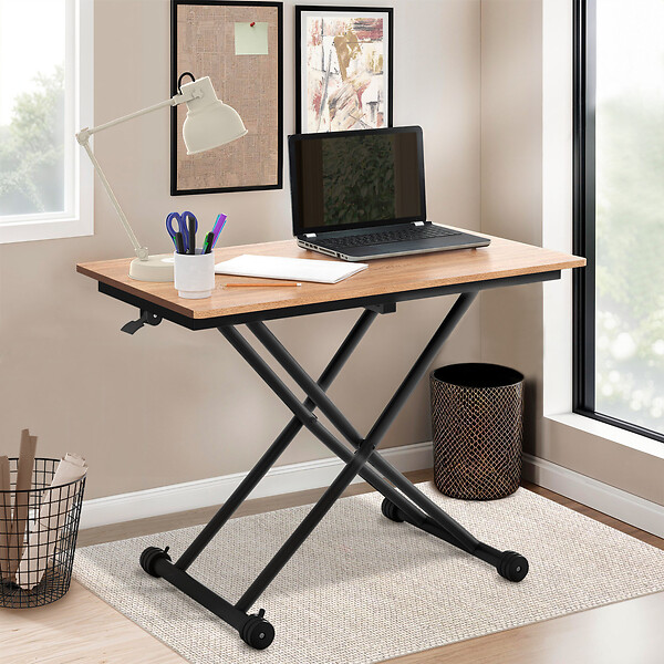 ID MARKET - Table basse fixe relevable en table à manger rectangulaire URBANA 100 cm bois et noir design industriel - large