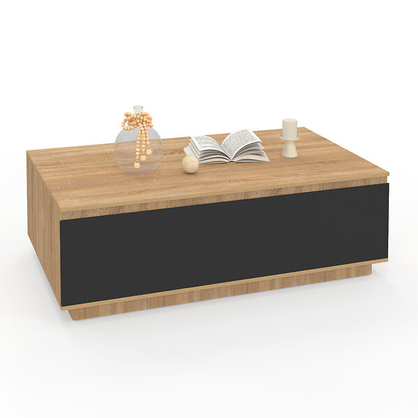 ID MARKET - Table basse TOMI 110 cm avec porte façon hêtre et noir - large